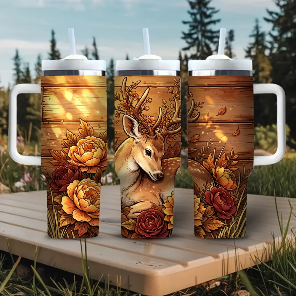 Hunting Outdoor Background - Tumbler 40Oz dengan Pegangan, Motif Rusa