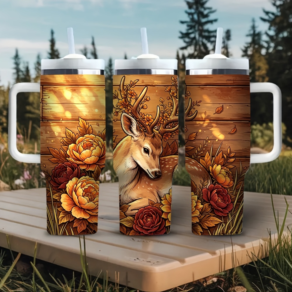 Hunting Outdoor Background - Tumbler 40Oz dengan Pegangan, Cetakan Rusa