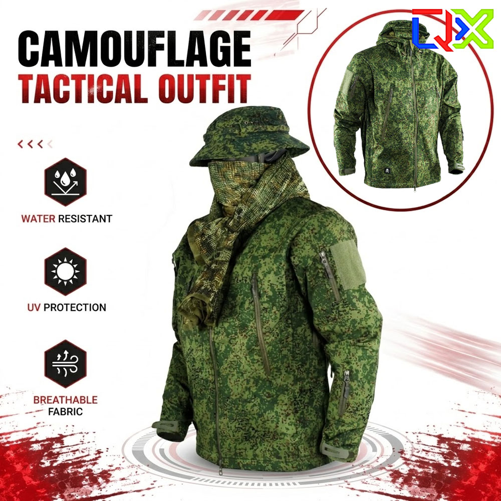 Outdoor Hunting Fleece - Setelan Jaket dan Celana Softshell Taktis