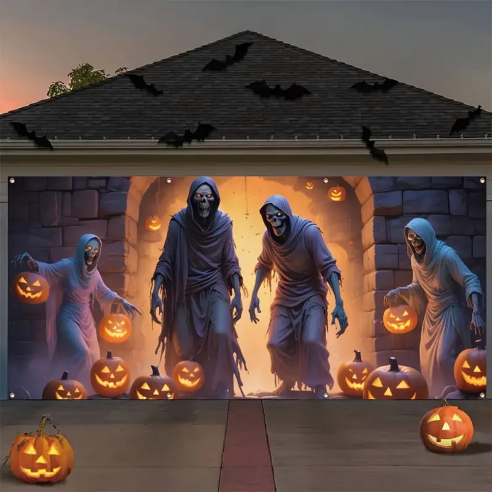 Hunting Outdoor Background - VIKAMA Spanduk Garasi Halloween 180X400Cm Dekorasi