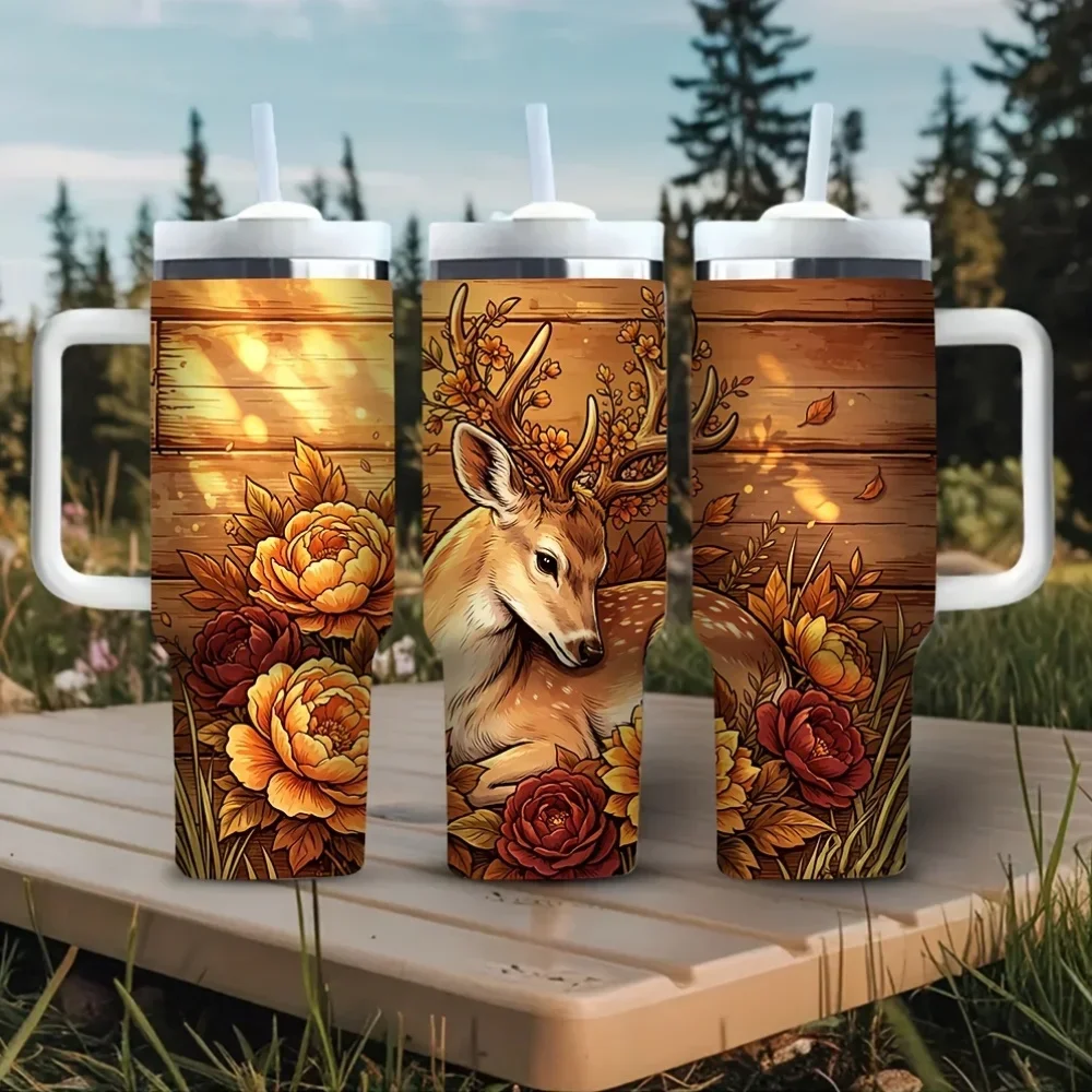 Hunting Outdoor Background - Tumbler 40Oz dengan Pegangan, Motif Rusa